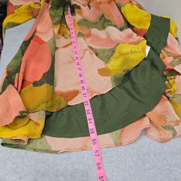 Anthropologie Hutch Geo Maxi Wrap Dress M Multicolor Balloon Sleeve Ruffle Boho - Picture 8 of 12